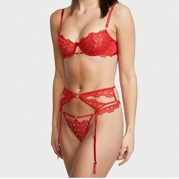 Victorias Secret Dream Angels Sweet heart Lace V string panty lipstick XLarge - Picture 3 of 8